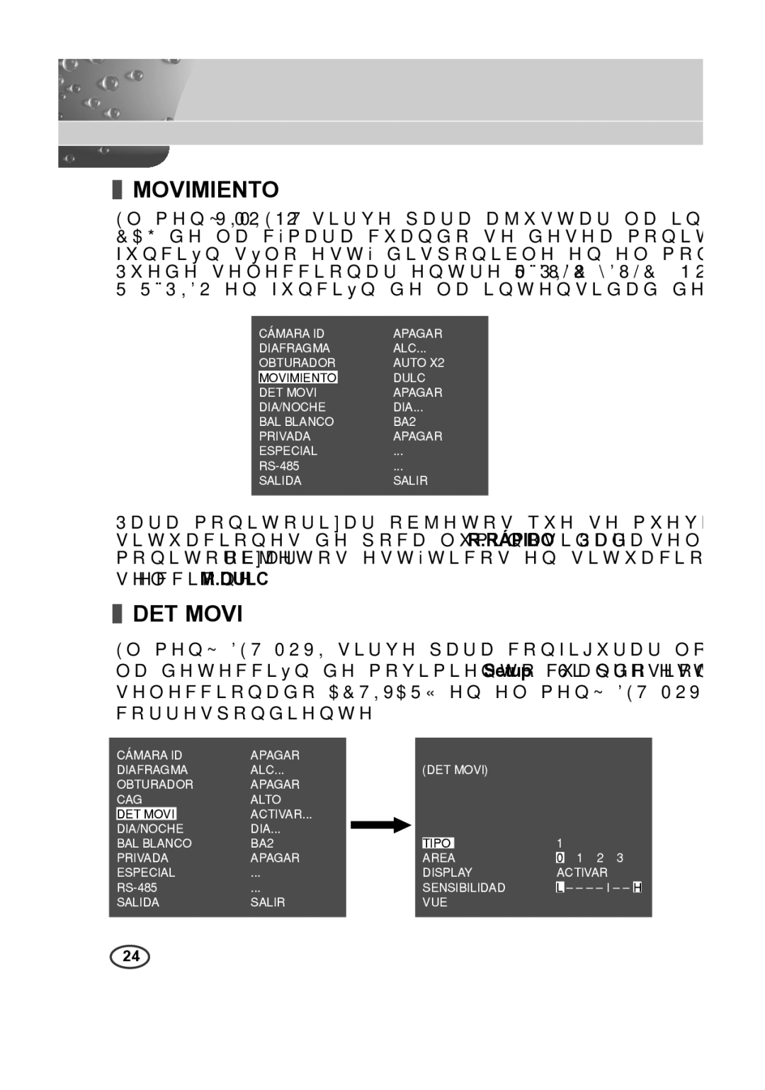 Samsung SCC-B2313P, SCC-A2013P, SCC-B2013P, SCC-A2313P manual Movimiento, DET Movi 