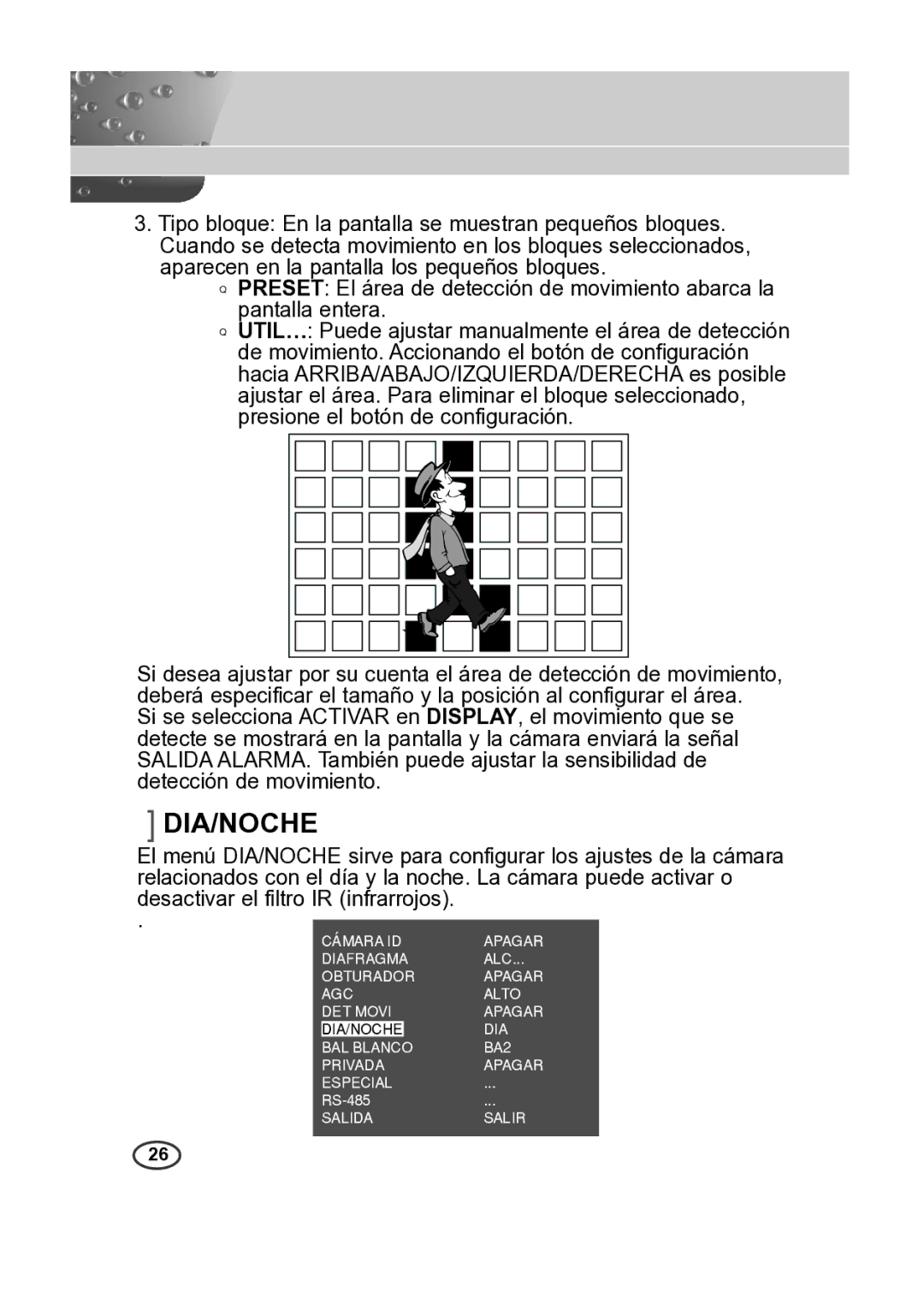 Samsung SCC-A2013P, SCC-B2013P, SCC-B2313P, SCC-A2313P manual Dia/Noche 