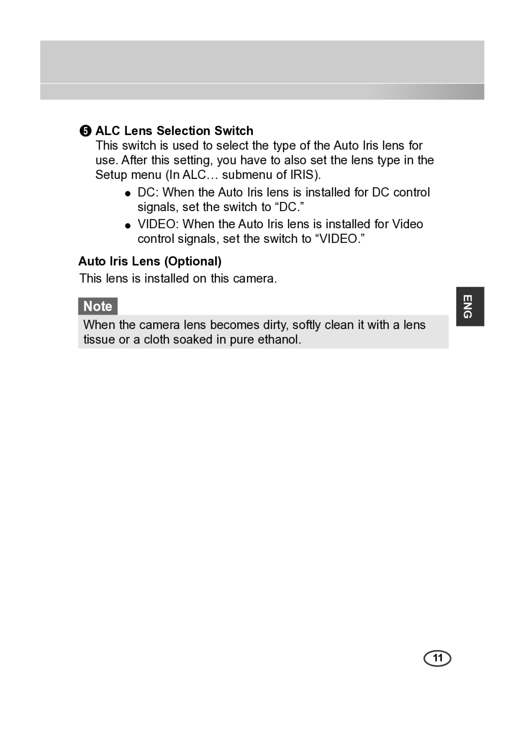 Samsung SCC-A2313P, SCC-A2013P, SCC-B2013P, SCC-B2313P manual ALC Lens Selection Switch, Auto Iris Lens Optional 