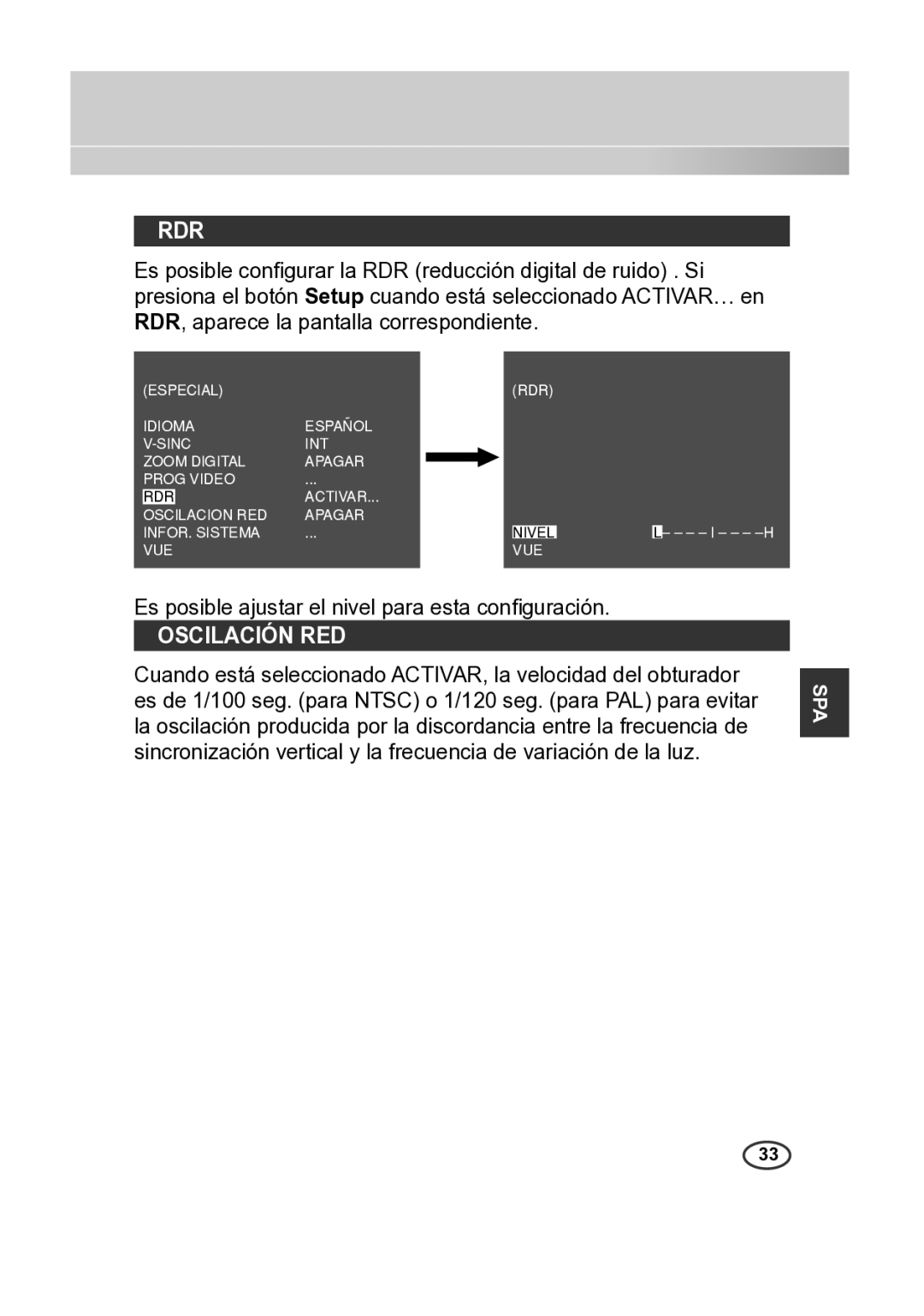 Samsung SCC-A2313P, SCC-A2013P, SCC-B2013P, SCC-B2313P manual Rdr, Oscilación RED 