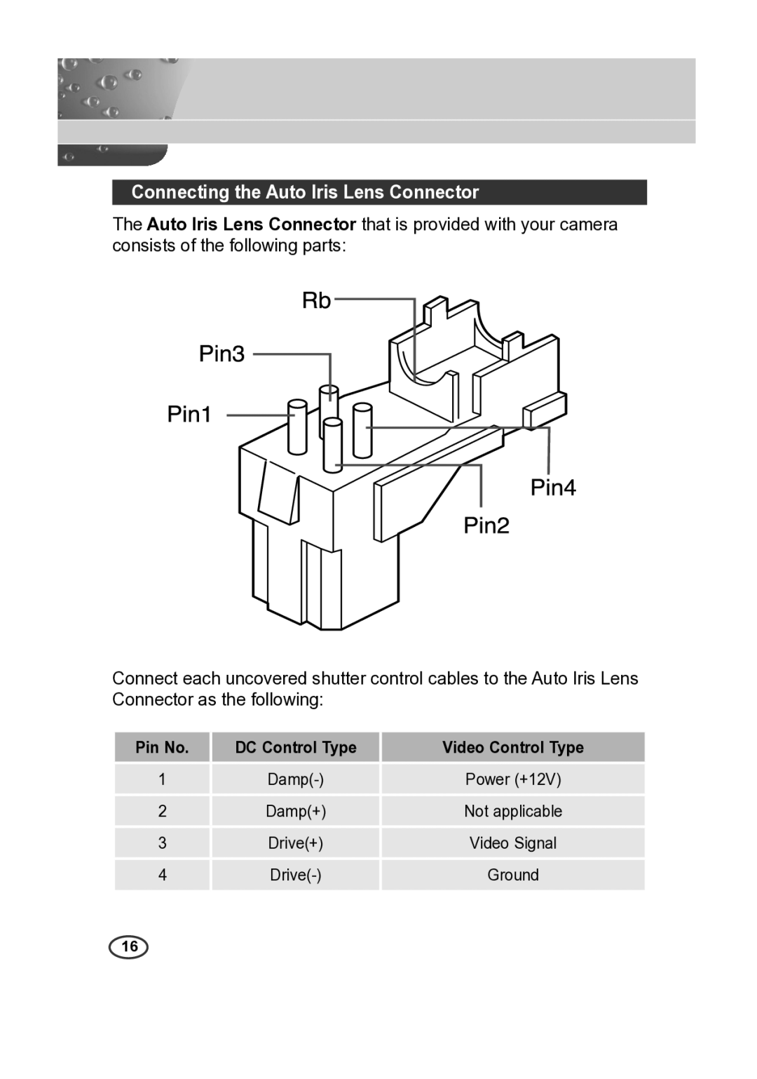 Samsung SCC-A2013P, SCC-B2013P, SCC-B2313P, SCC-A2313P manual Connecting the Auto Iris Lens Connector 