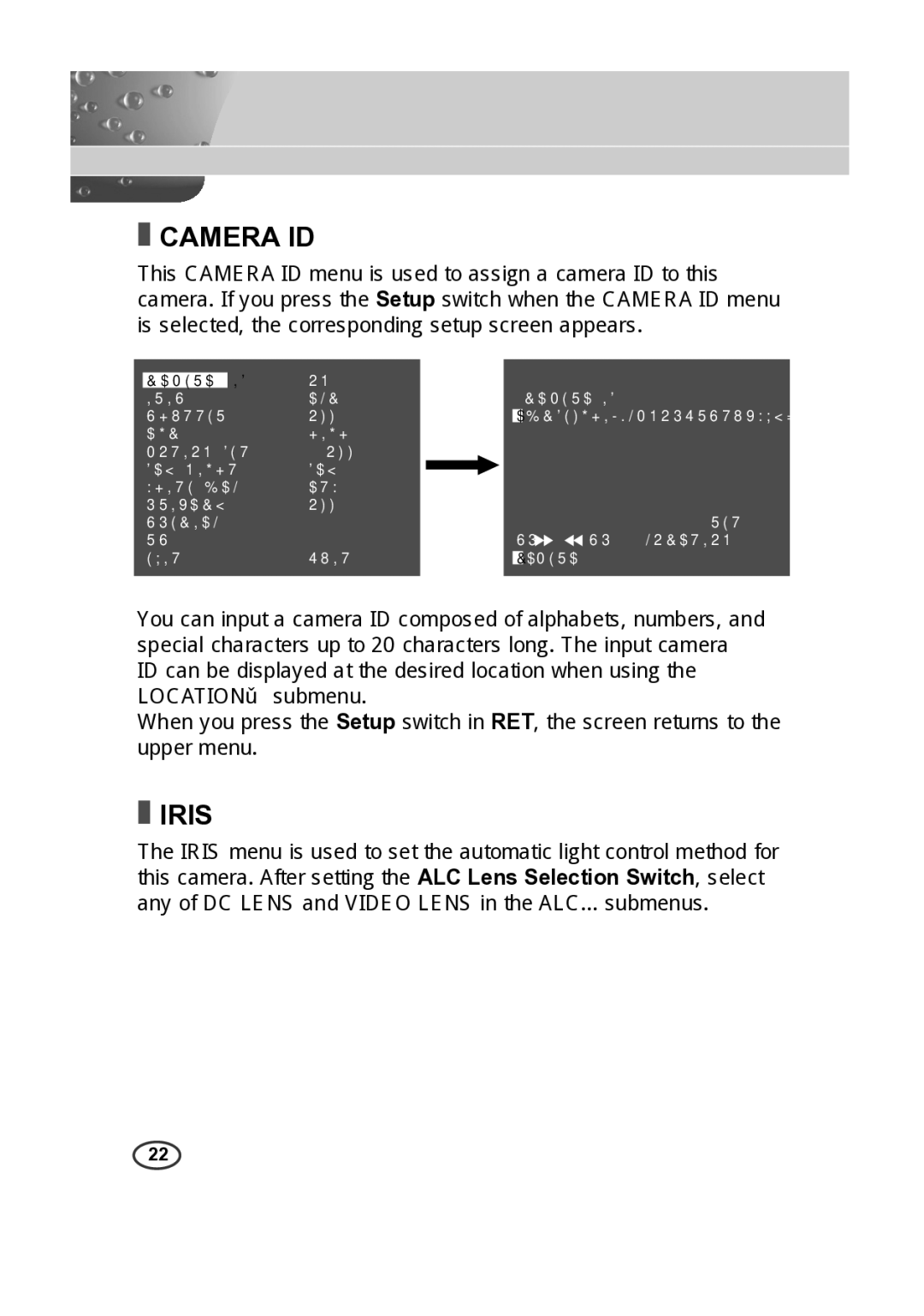 Samsung SCC-B2313P, SCC-A2013P, SCC-B2013P, SCC-A2313P manual Camera ID, Iris 