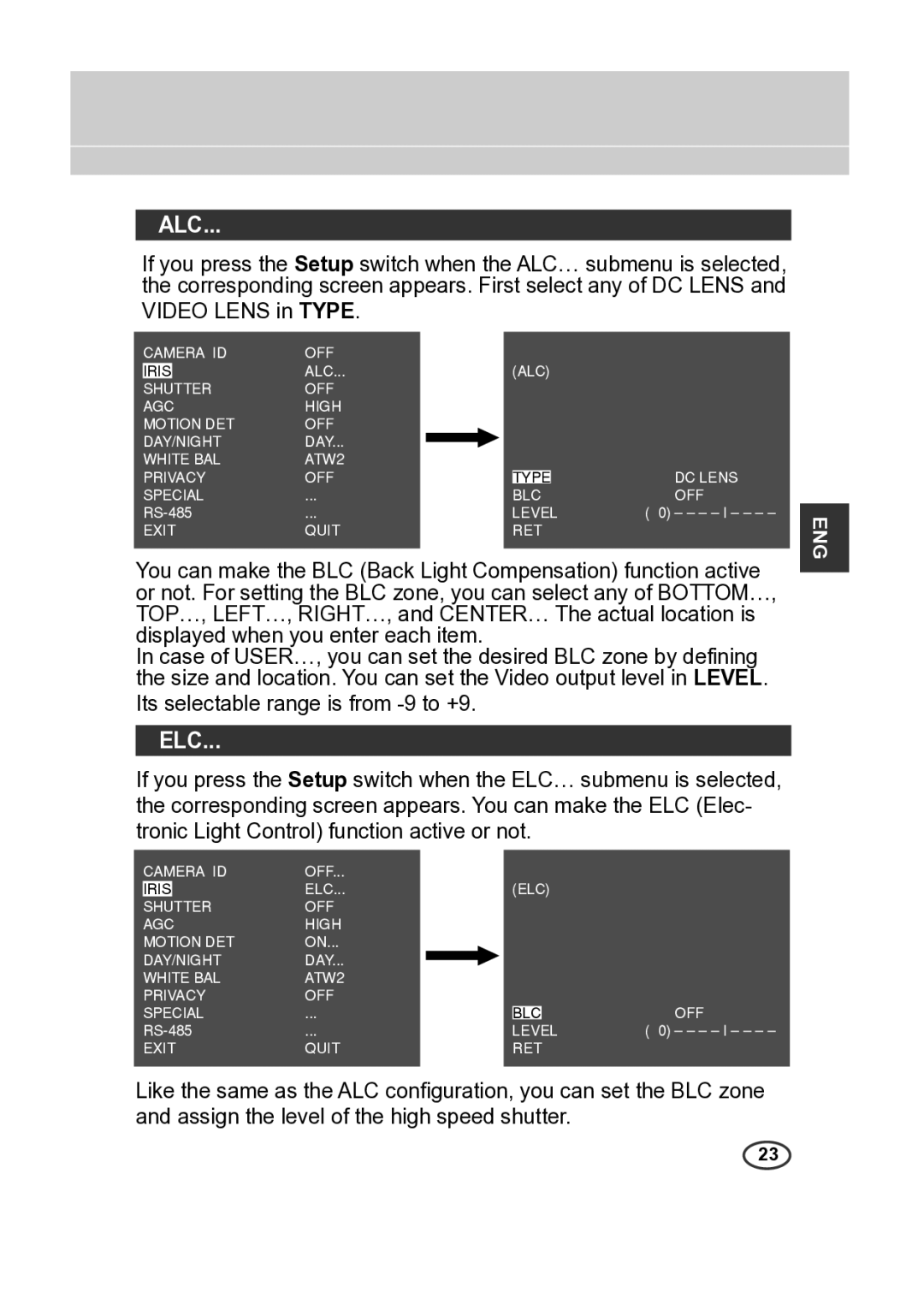 Samsung SCC-A2313P, SCC-A2013P, SCC-B2013P, SCC-B2313P manual Alc, Elc 