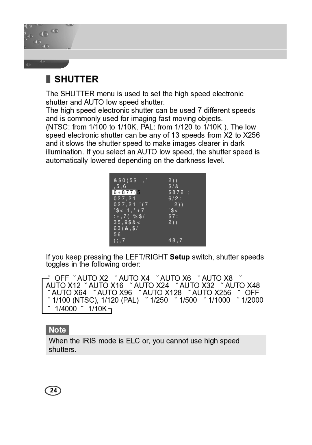 Samsung SCC-A2013P, SCC-B2013P, SCC-B2313P, SCC-A2313P manual Shutter 