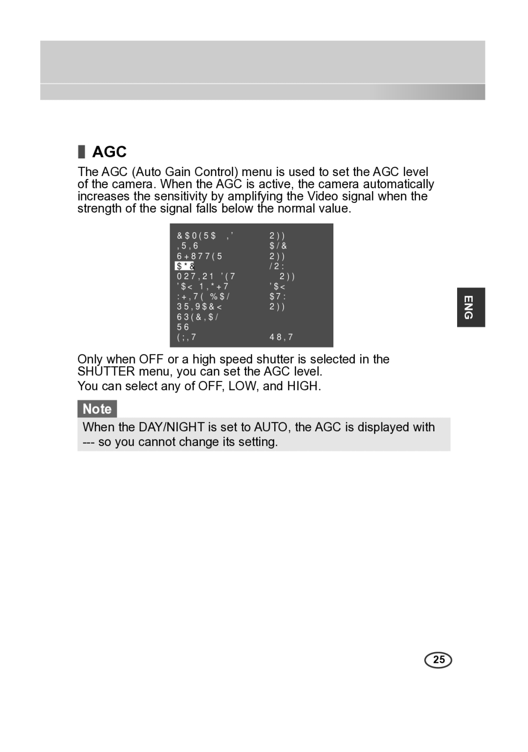 Samsung SCC-B2013P, SCC-A2013P, SCC-B2313P, SCC-A2313P manual Agc 