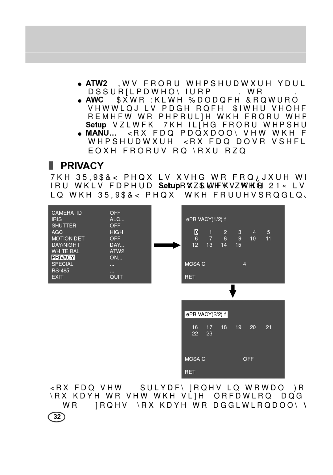 Samsung SCC-A2013P, SCC-B2013P, SCC-B2313P, SCC-A2313P manual Privacy 