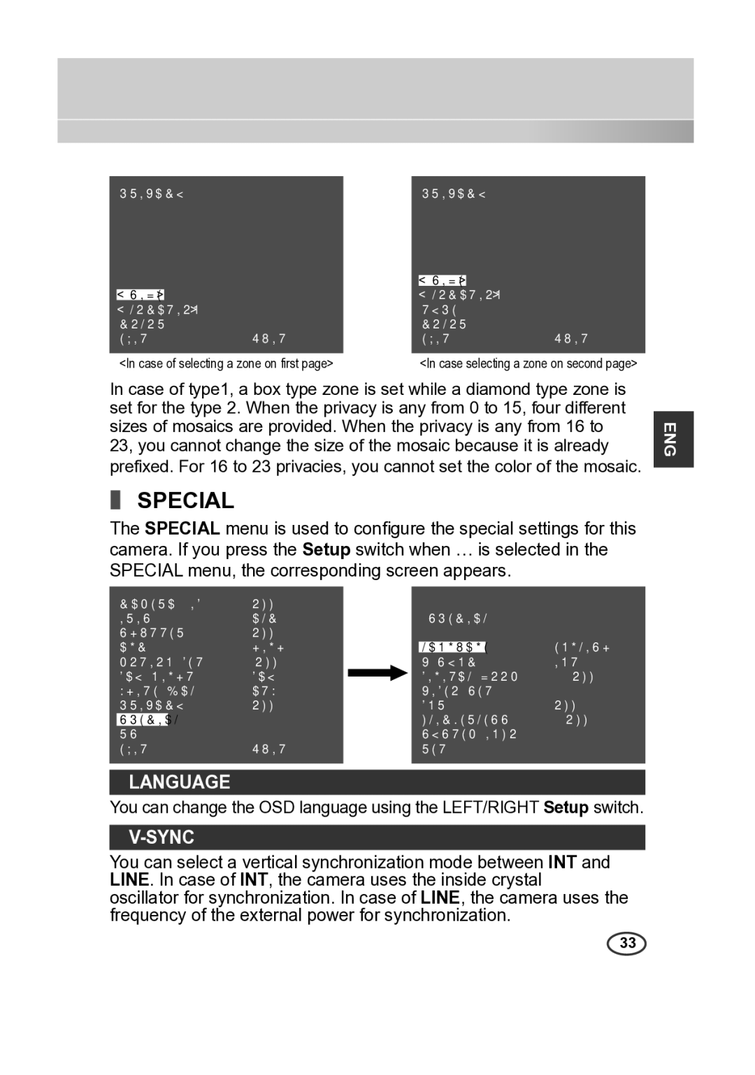 Samsung SCC-B2013P, SCC-A2013P, SCC-B2313P, SCC-A2313P manual Special, Language, Sync 