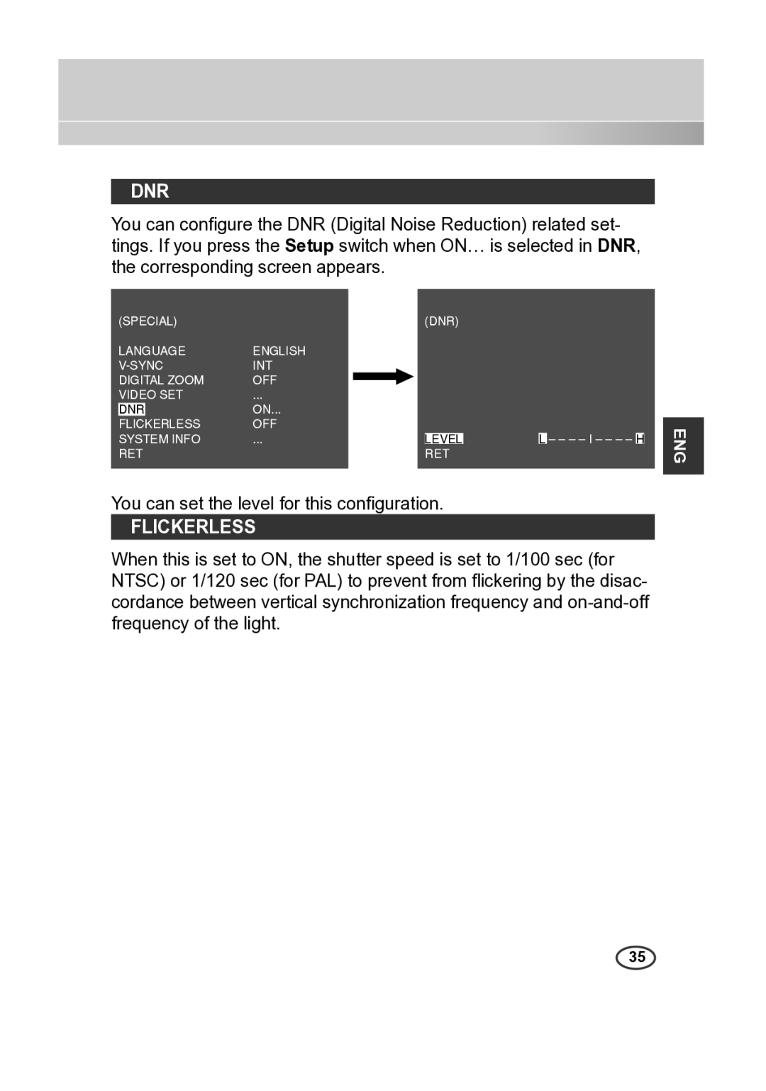 Samsung SCC-A2313P, SCC-A2013P, SCC-B2013P, SCC-B2313P manual Dnr, Flickerless 