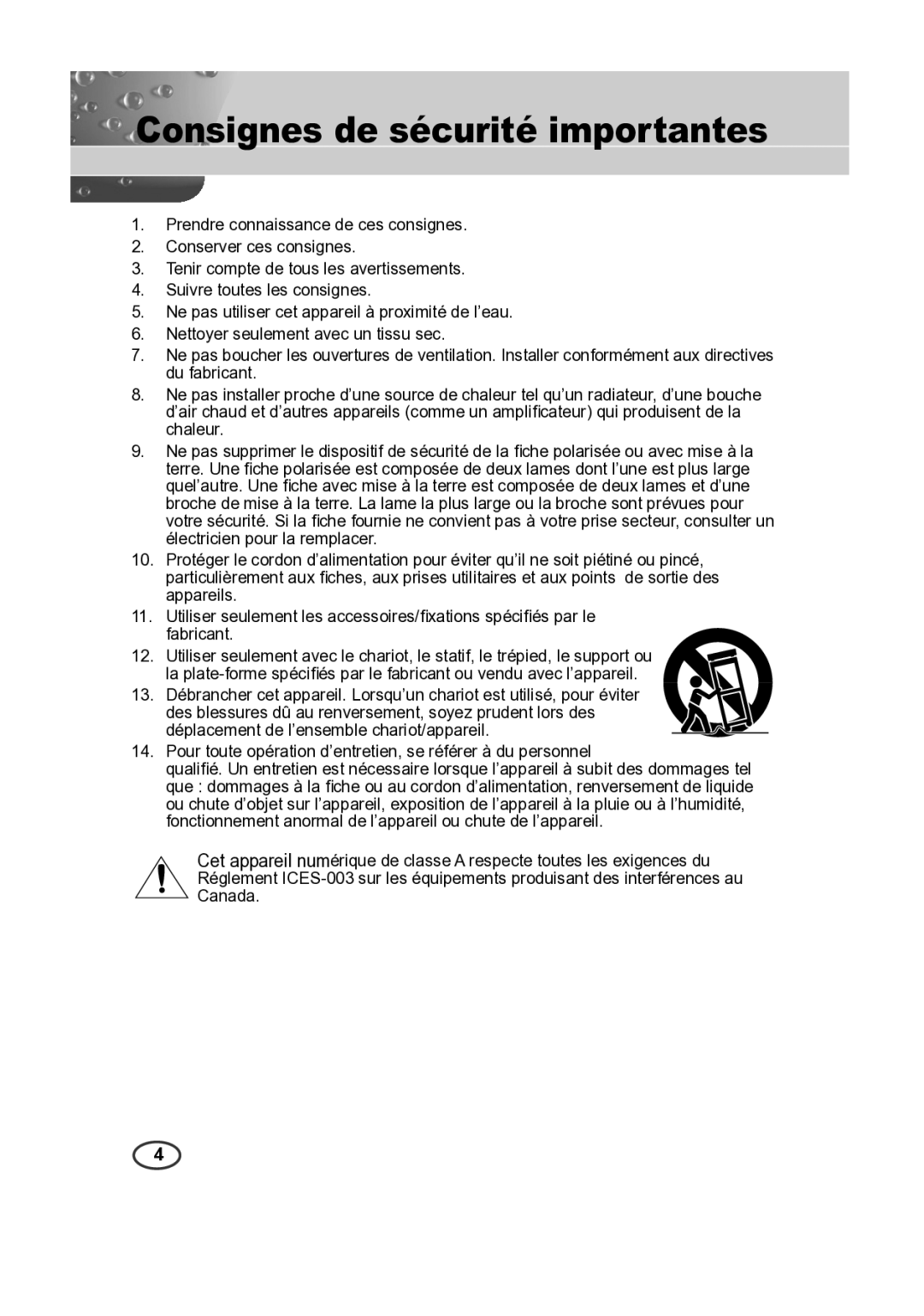 Samsung SCC-B2313P, SCC-A2013P, SCC-B2013P, SCC-A2313P manual Consignes de sécurité importantes 