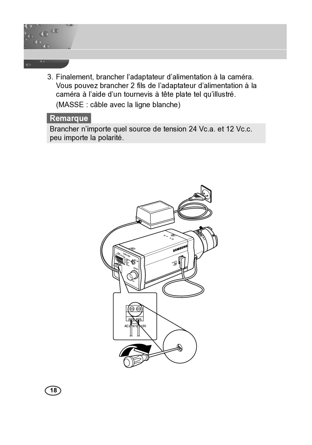 Samsung SCC-A2013P, SCC-B2013P, SCC-B2313P, SCC-A2313P manual Remarque 