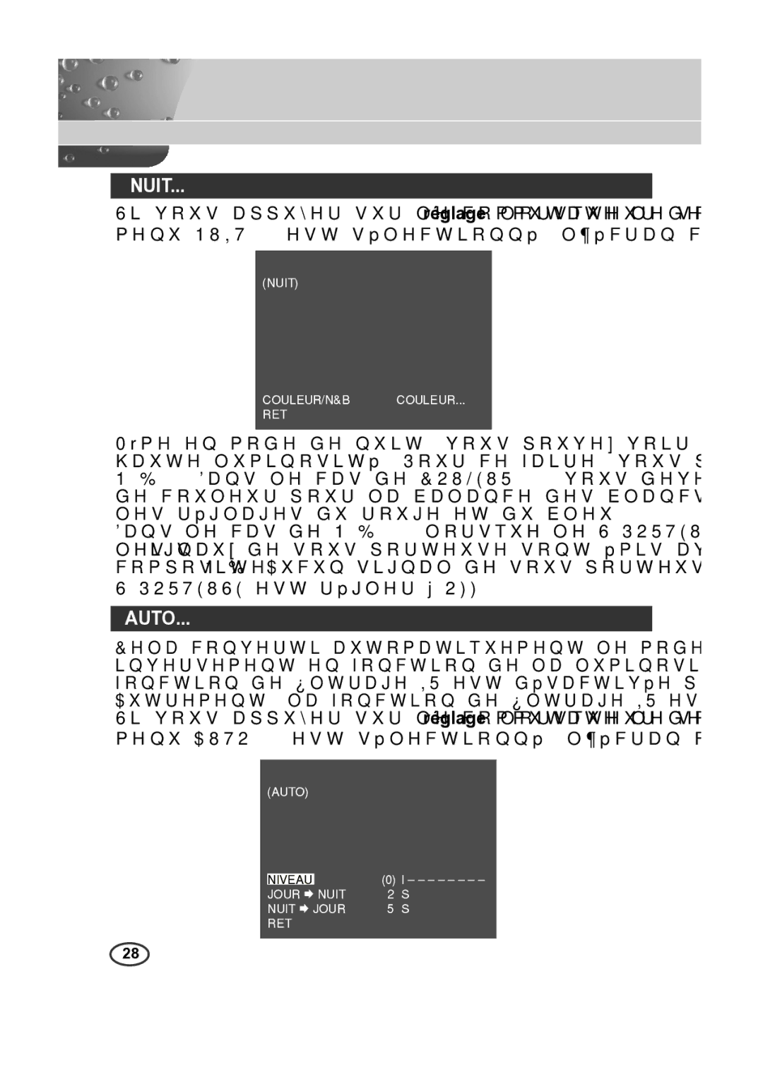 Samsung SCC-B2313P, SCC-A2013P, SCC-B2013P, SCC-A2313P manual Nuit, Auto 