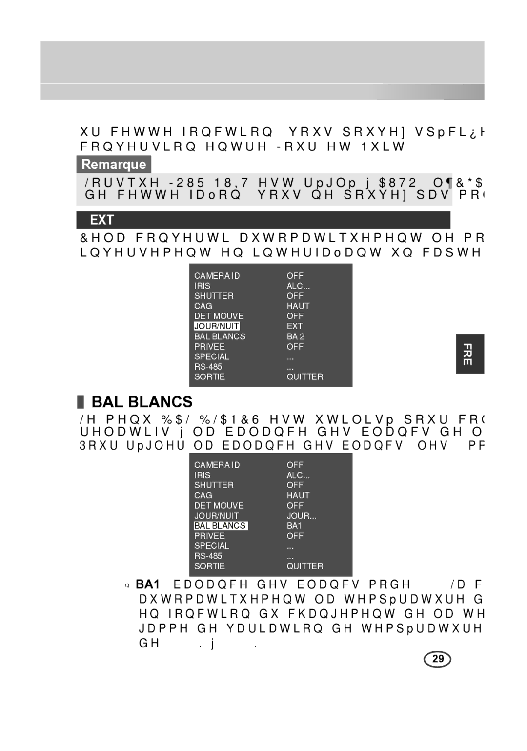 Samsung SCC-A2313P, SCC-A2013P, SCC-B2013P, SCC-B2313P manual BAL Blancs, Ext 