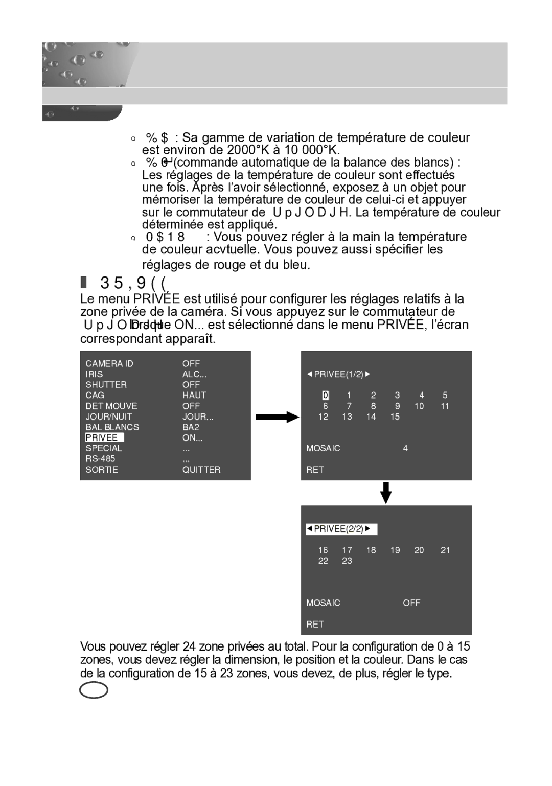 Samsung SCC-A2013P, SCC-B2013P, SCC-B2313P, SCC-A2313P manual Privee 