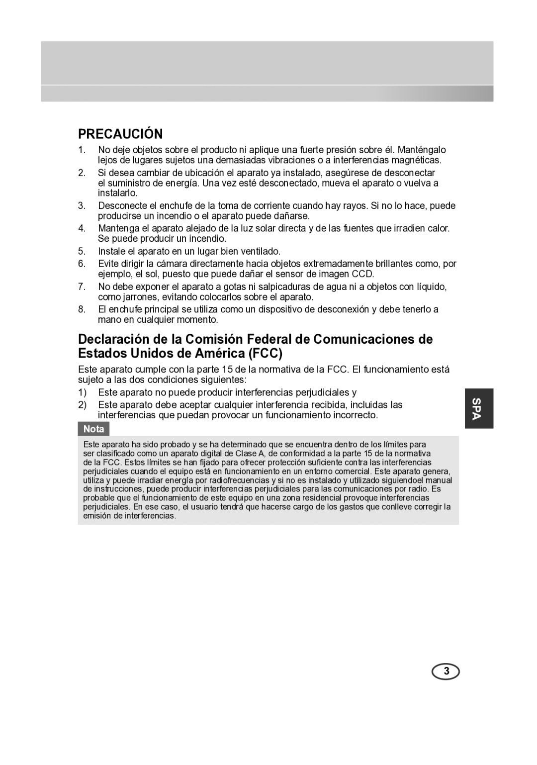 Samsung SCC-B2013P, SCC-A2013P, SCC-B2313P, SCC-A2313P manual Precaución 