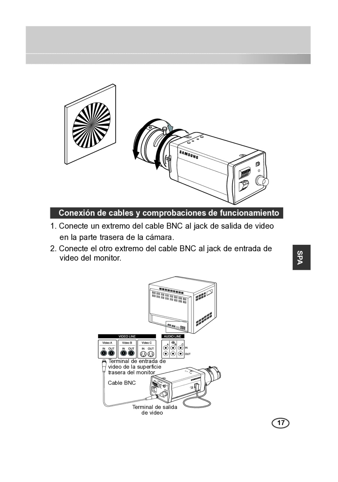 Samsung SCC-A2313P, SCC-A2013P, SCC-B2013P, SCC-B2313P manual Conexión de cables y comprobaciones de funcionamiento 