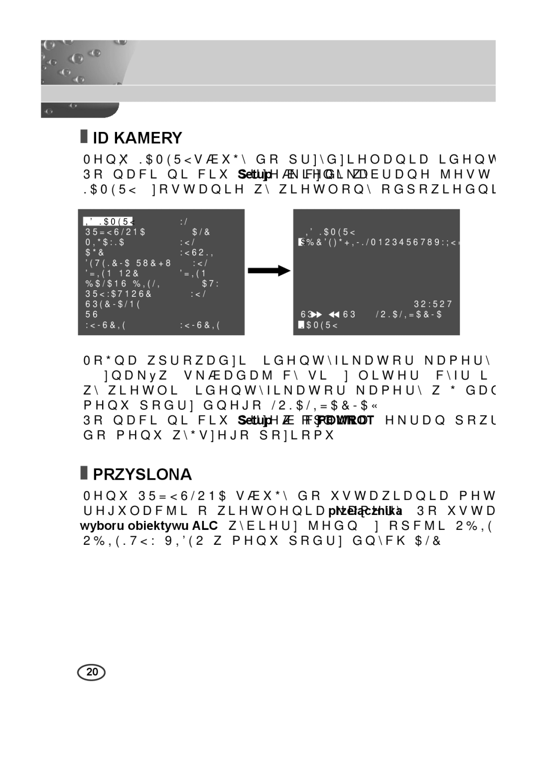 Samsung SCC-A2013P, SCC-B2013P, SCC-B2313P, SCC-A2313P manual ID Kamery, Przyslona 