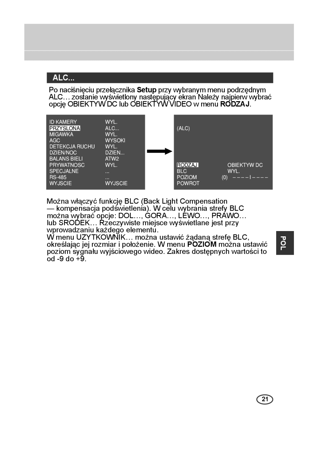 Samsung SCC-B2013P, SCC-A2013P, SCC-B2313P, SCC-A2313P manual ID Kamery WYL ALC Przyslona 