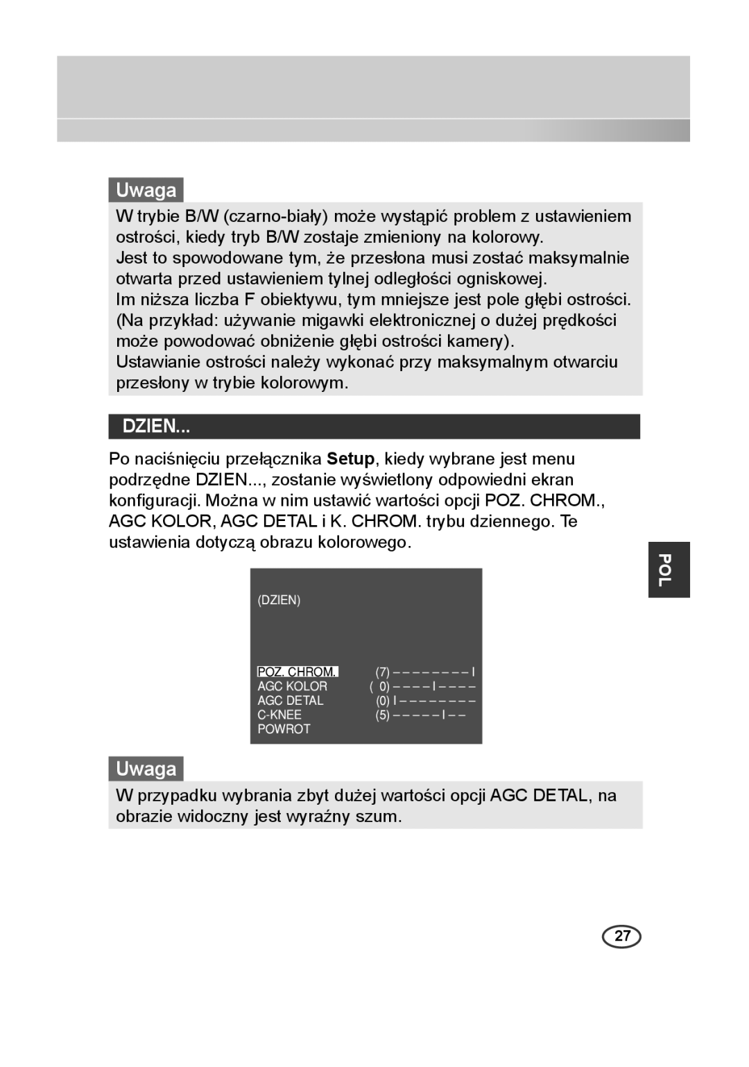 Samsung SCC-A2313P, SCC-A2013P, SCC-B2013P, SCC-B2313P manual Dzien 