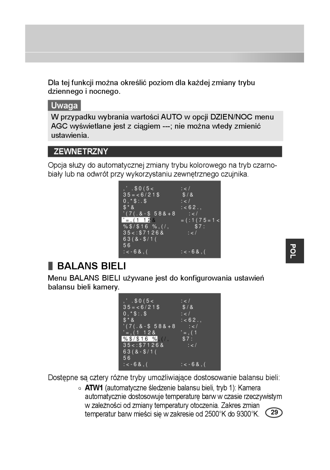 Samsung SCC-B2013P, SCC-A2013P, SCC-B2313P, SCC-A2313P manual Balans Bieli, Zewnetrzny 