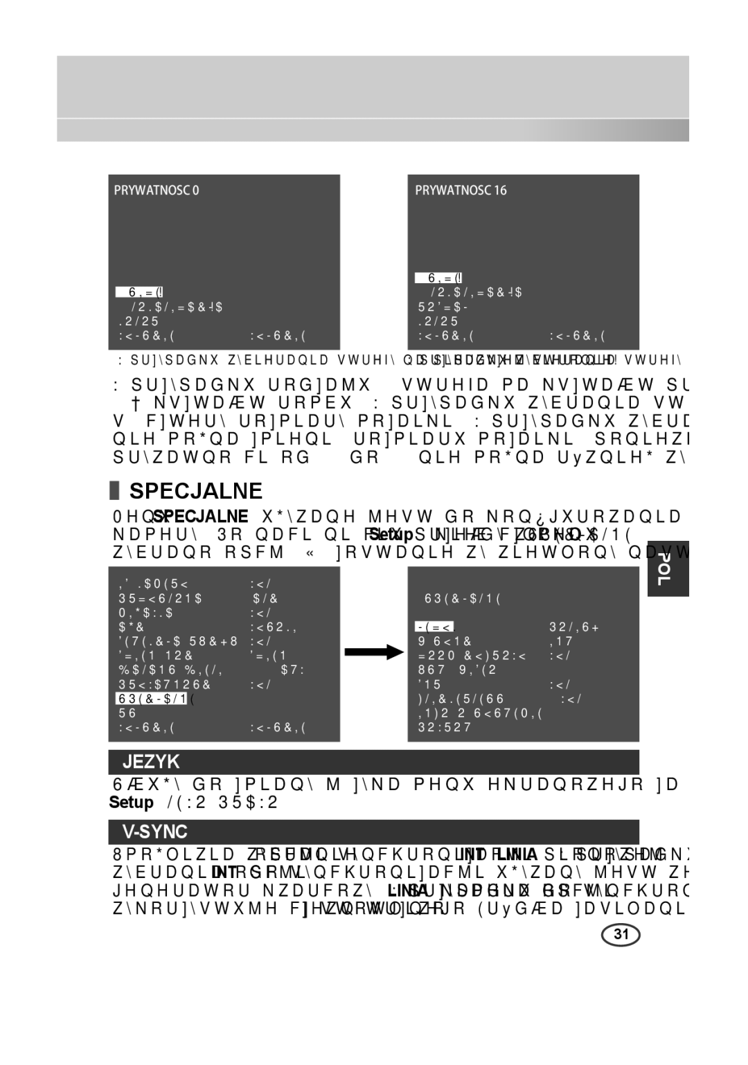 Samsung SCC-A2313P, SCC-A2013P, SCC-B2013P, SCC-B2313P manual Specjalne, Jezyk 