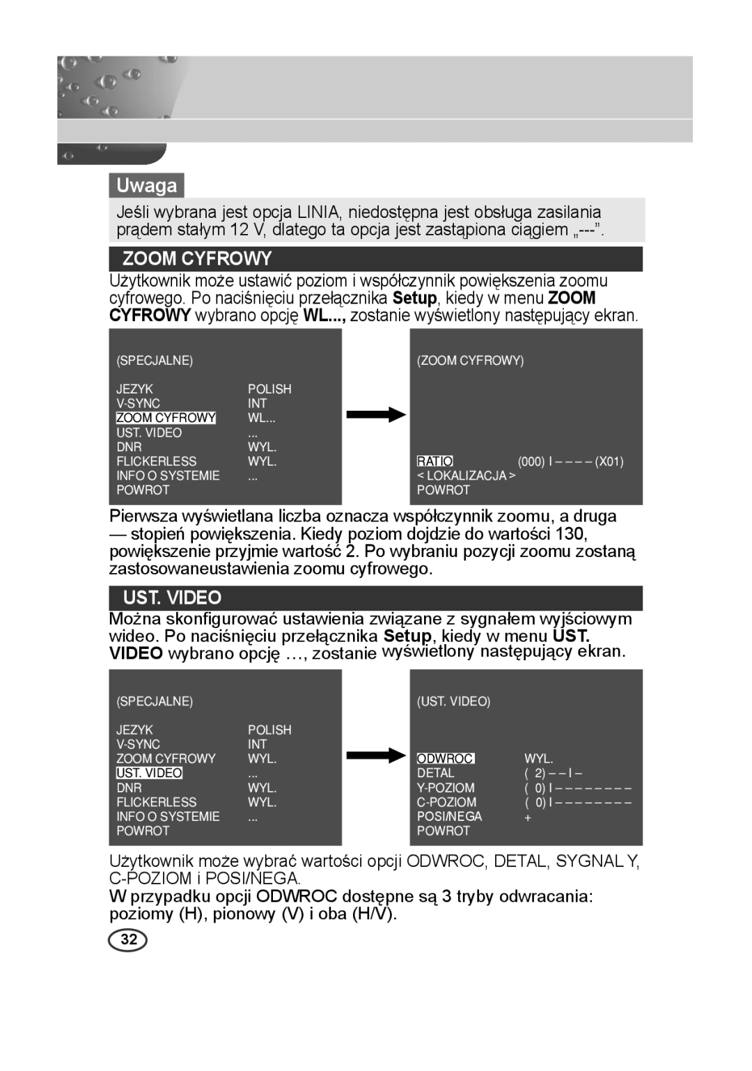 Samsung SCC-A2013P, SCC-B2013P, SCC-B2313P, SCC-A2313P manual Zoom Cyfrowy, UST. Video 