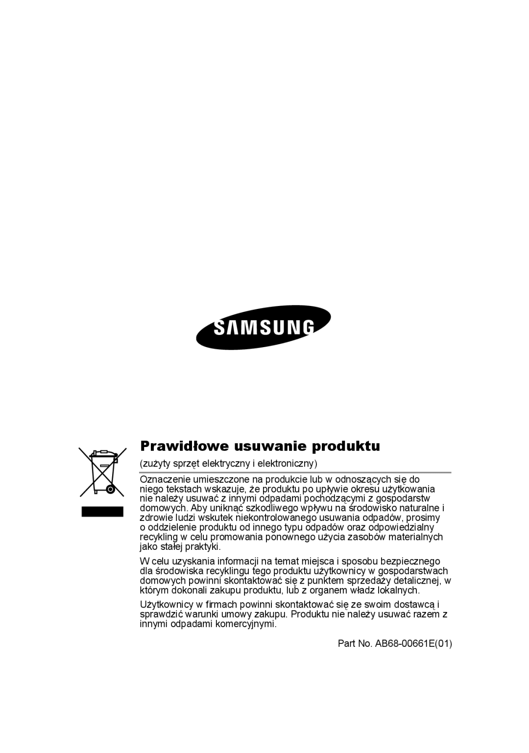 Samsung SCC-A2013P, SCC-B2013P, SCC-B2313P, SCC-A2313P manual Prawidłowe usuwanie produktu 