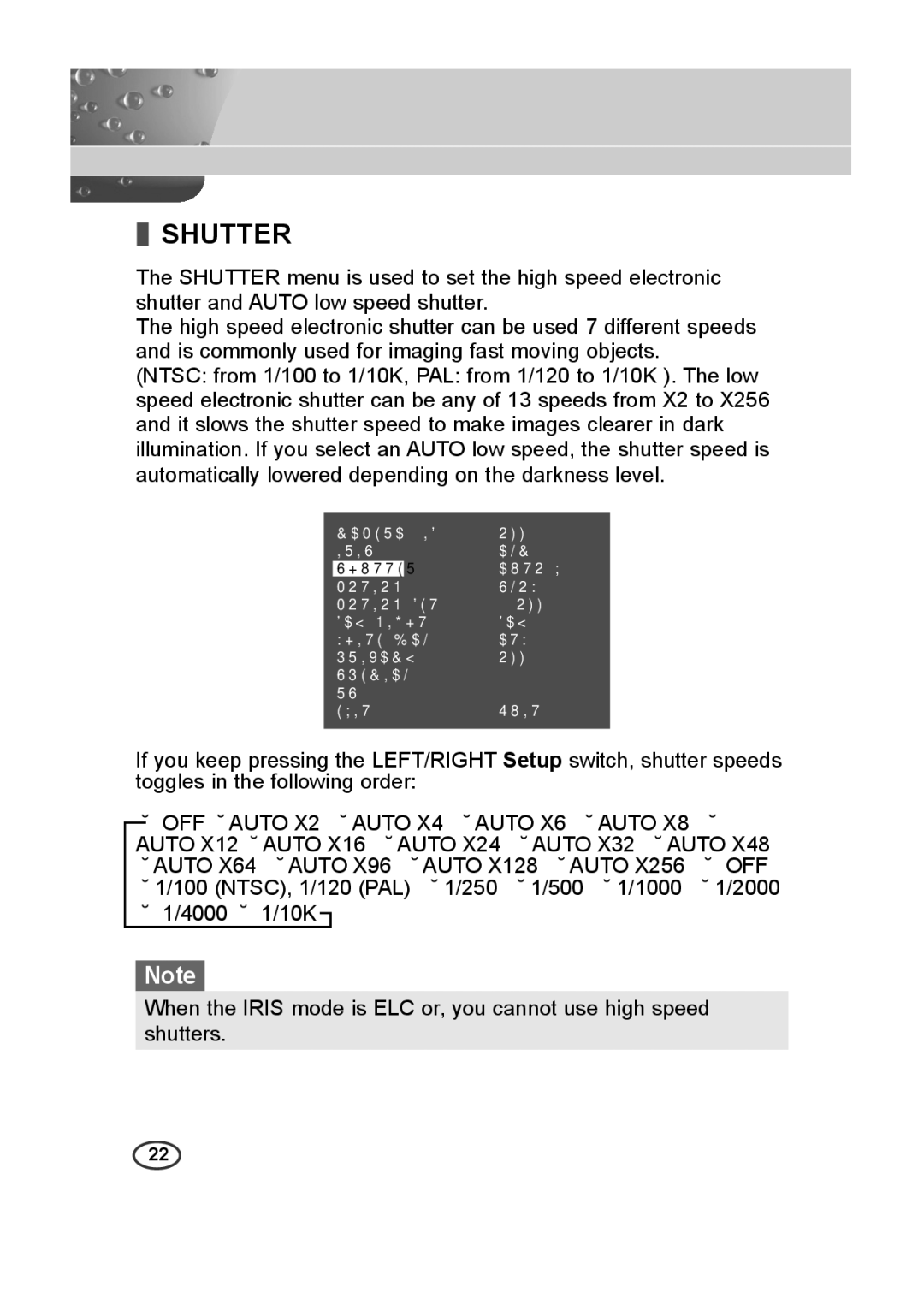 Samsung SCC-B2313P, SCC-A2013P, SCC-B2013P, SCC-A2313P manual Shutter 