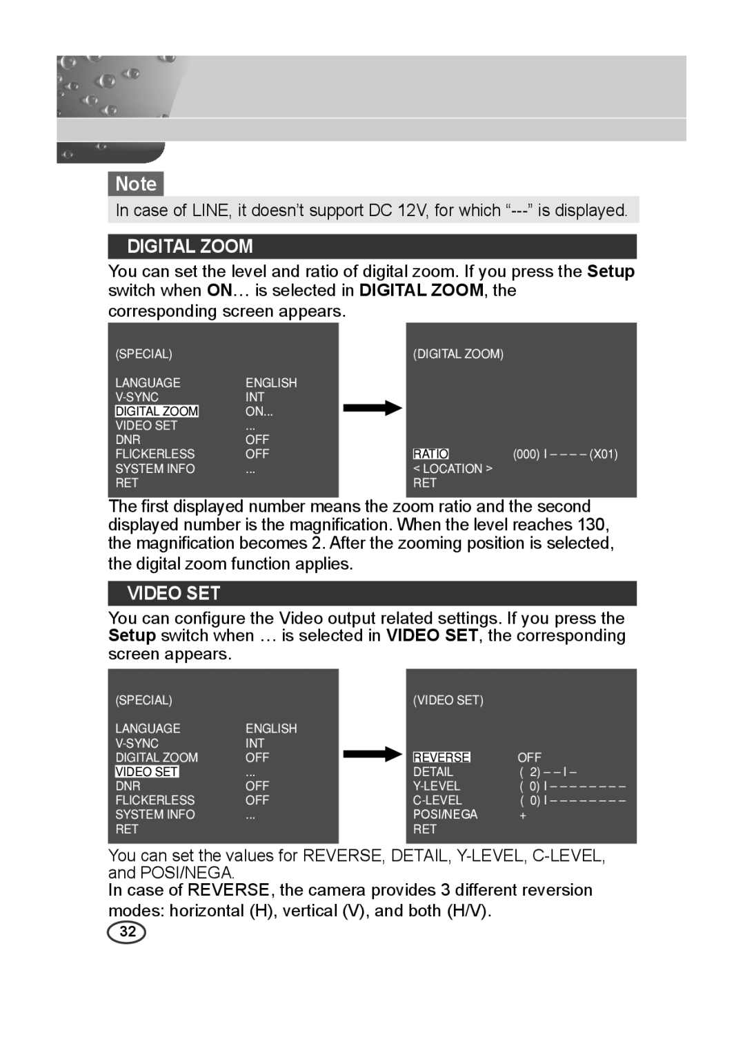 Samsung SCC-A2013P, SCC-B2013P, SCC-B2313P, SCC-A2313P manual Digital Zoom, Video SET 