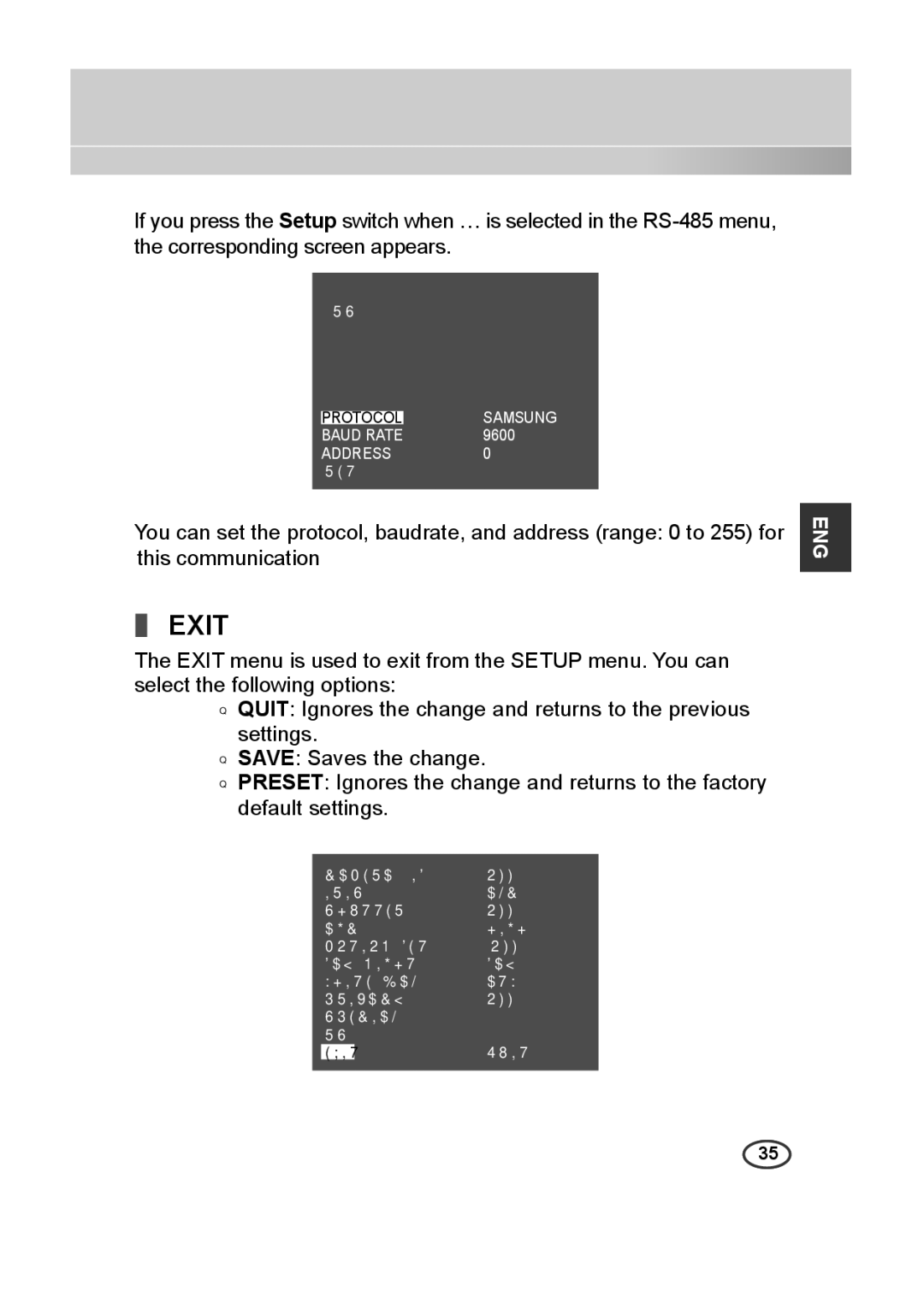 Samsung SCC-A2313P, SCC-A2013P, SCC-B2013P, SCC-B2313P manual Exit 