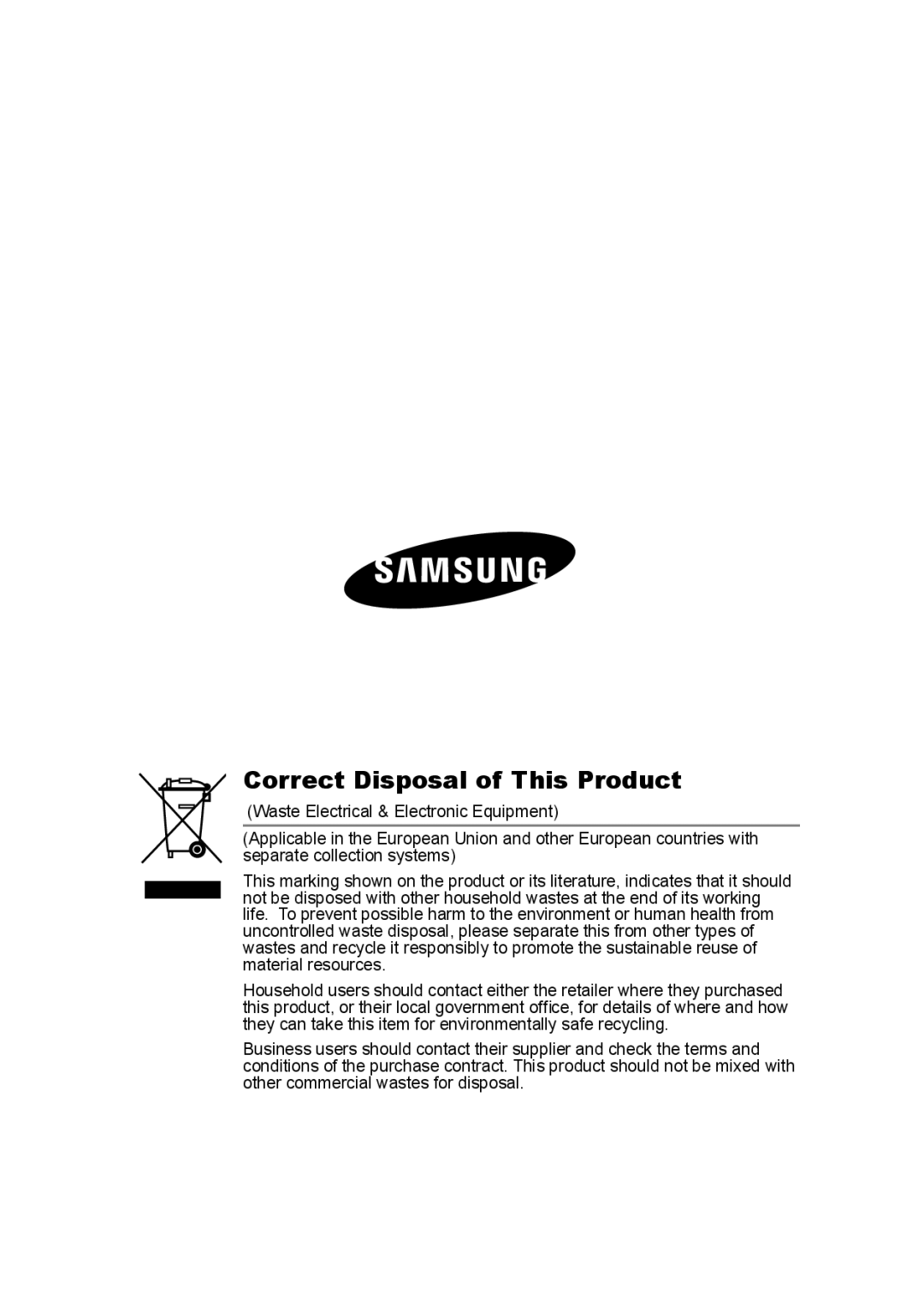 Samsung SCC-A2013P, SCC-B2013P, SCC-B2313P, SCC-A2313P manual Correct Disposal of This Product 