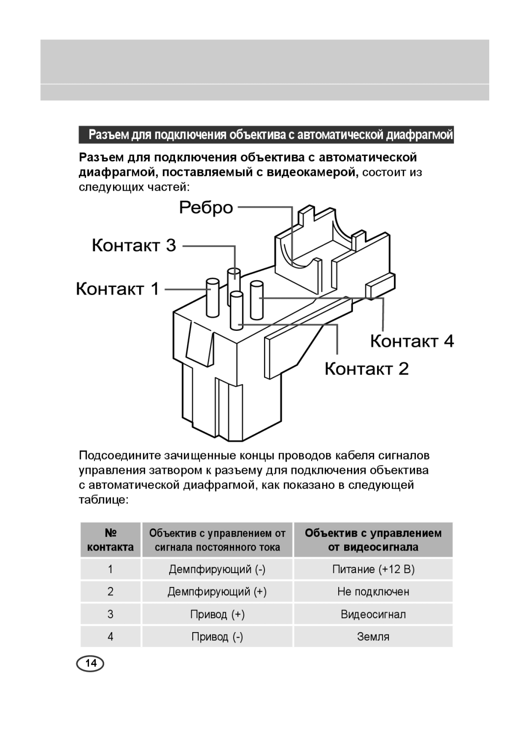 Samsung SCC-B2313P, SCC-A2013P, SCC-B2013P, SCC-A2313P manual Разъем для подключения объектива с автоматической диафрагмой 