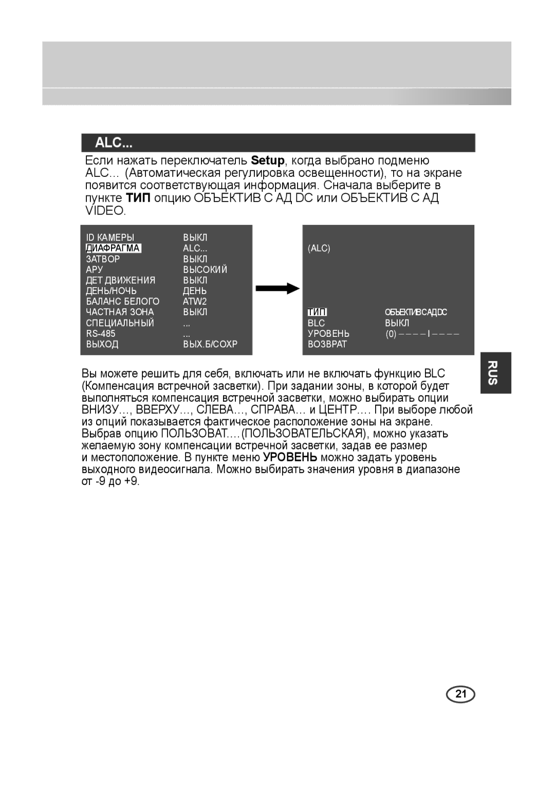 Samsung SCC-B2013P, SCC-A2013P, SCC-B2313P, SCC-A2313P manual ID Кamepы Bыкл Диaфpaгma 