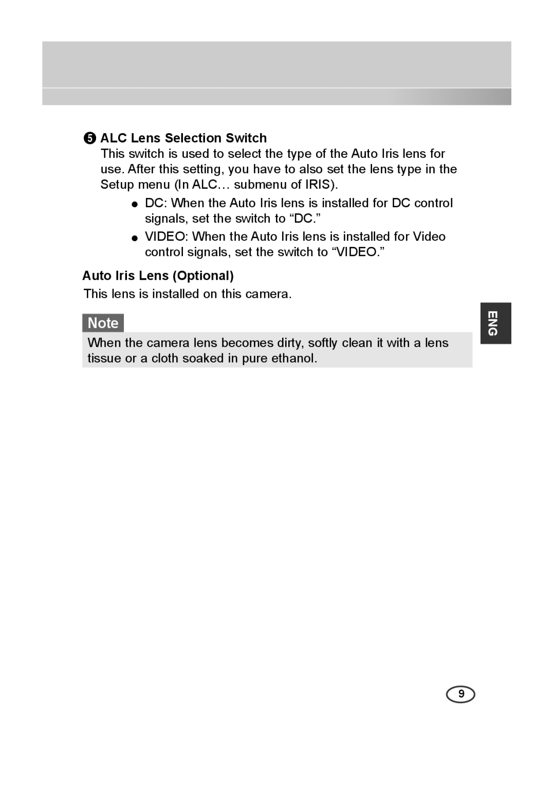 Samsung SCC-B2013P, SCC-A2013P, SCC-B2313P, SCC-A2313P manual ALC Lens Selection Switch, Auto Iris Lens Optional 