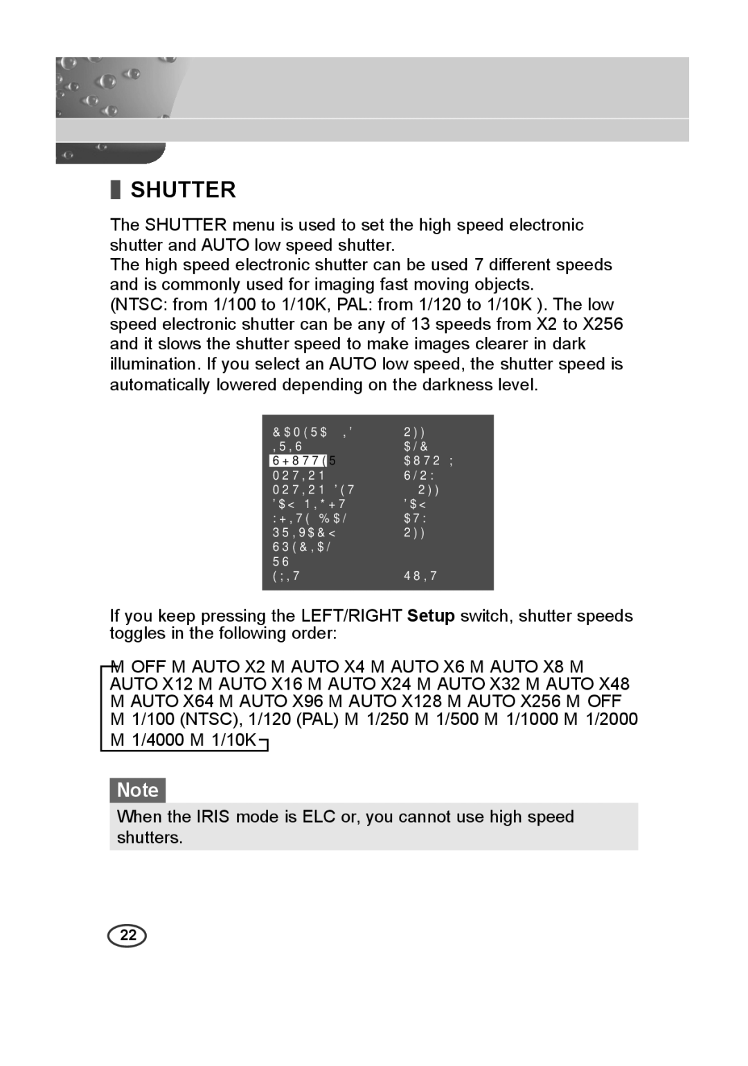 Samsung SCC-B2313P, SCC-A2013P, SCC-B2013P, SCC-A2313P manual Shutter 