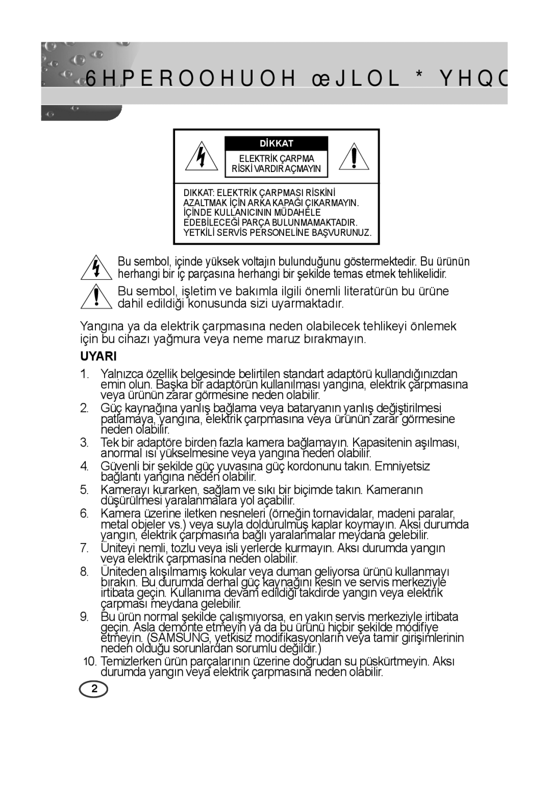 Samsung SCC-B2313P, SCC-A2013P, SCC-B2013P, SCC-A2313P manual Sembollerle İgili Güvenlik, Uyari 