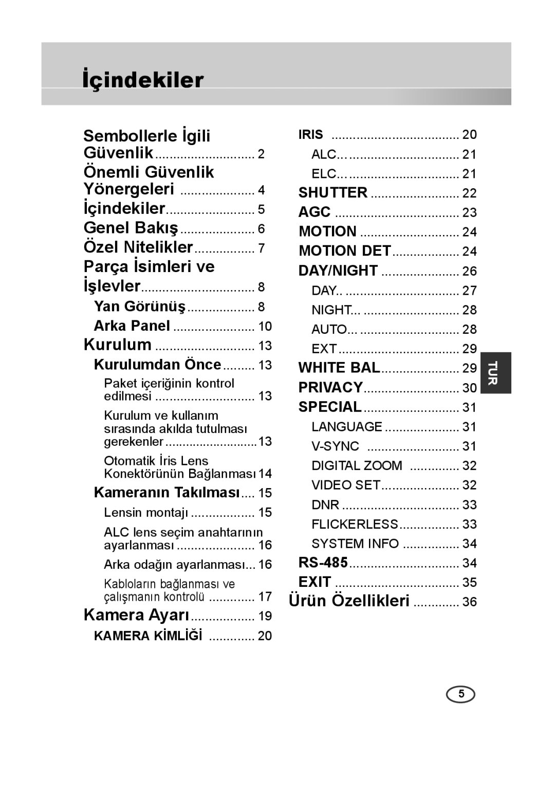 Samsung SCC-B2013P, SCC-A2013P, SCC-B2313P, SCC-A2313P İçindekiler, Sembollerle İgili, Önemli Güvenlik, Parça İsimleri ve 