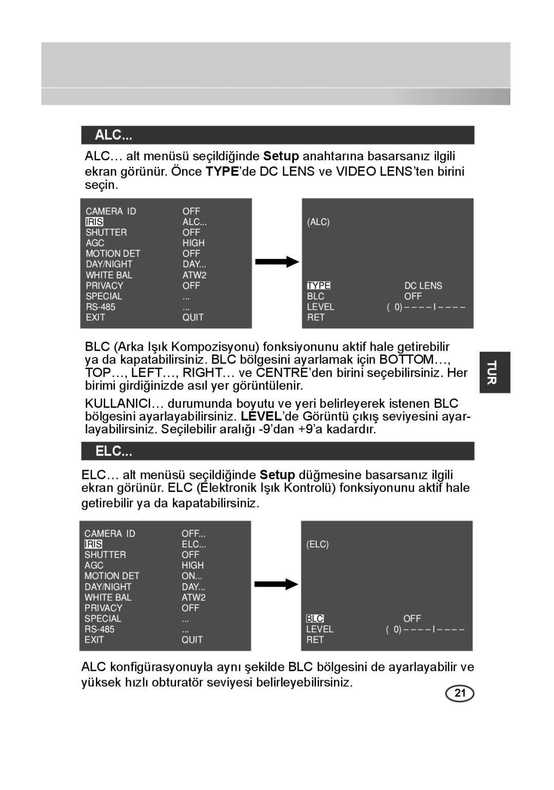 Samsung SCC-B2013P, SCC-A2013P, SCC-B2313P, SCC-A2313P manual ALC Shutter OFF AGC High Motion DET DAY/NIGHT 