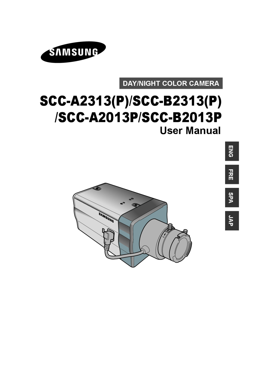Samsung manual User Manual, Day/Night Color Camera, SCC-A2313P/SCC-B2313P /SCC-A2013P/SCC-B2013P, Eng Fre Spa Jap 