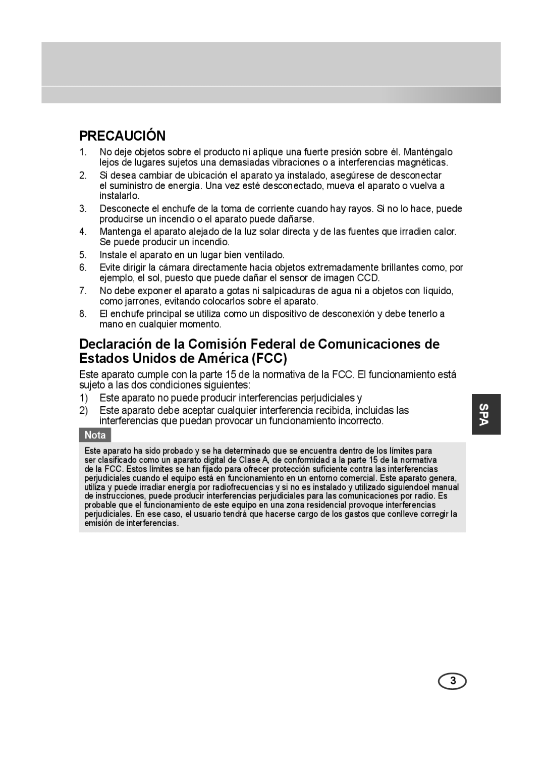 Samsung SCC-B2013P, SCC-A2013P, SCC-B2313P, SCC-A2313P manual Precaución, Nota 
