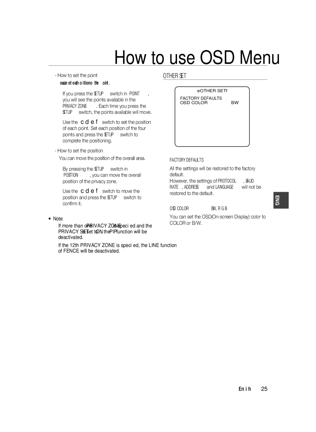 Samsung SCC-A2033P, SCC-A2333P user manual Other SET, Factory Defaults, OSD Color 