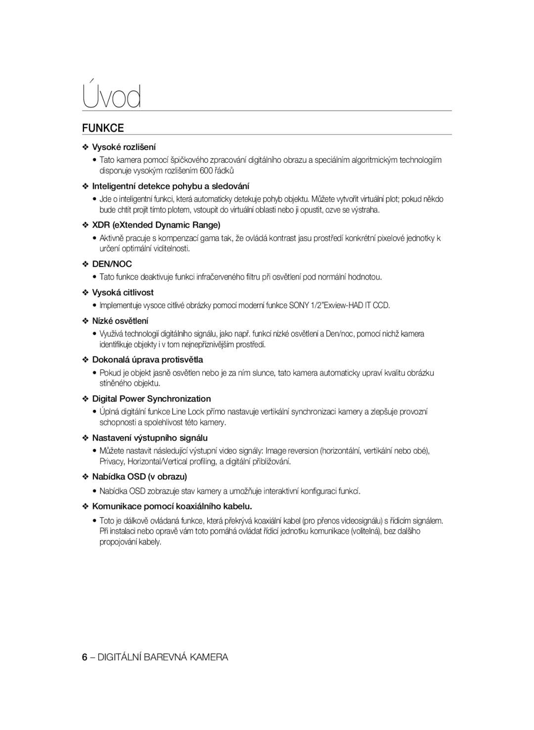 Samsung SCC-A2333P, SCC-A2033P manual Úvod, Funkce, Den/Noc 