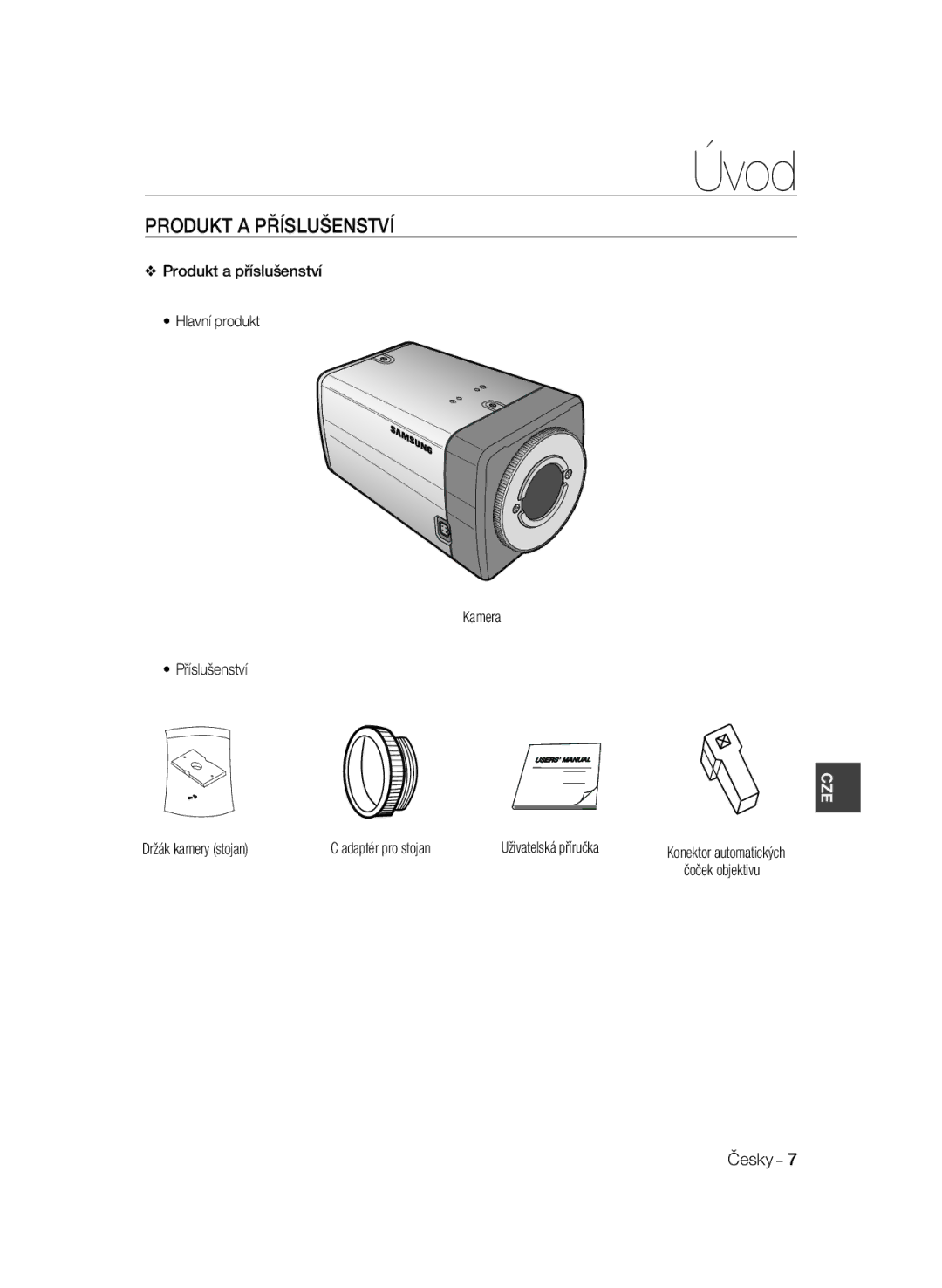 Samsung SCC-A2033P Produkt a Příslušenství, Produkt a příslušenství Hlavní produkt Kamera Příslušenství, Čoček objektivu 