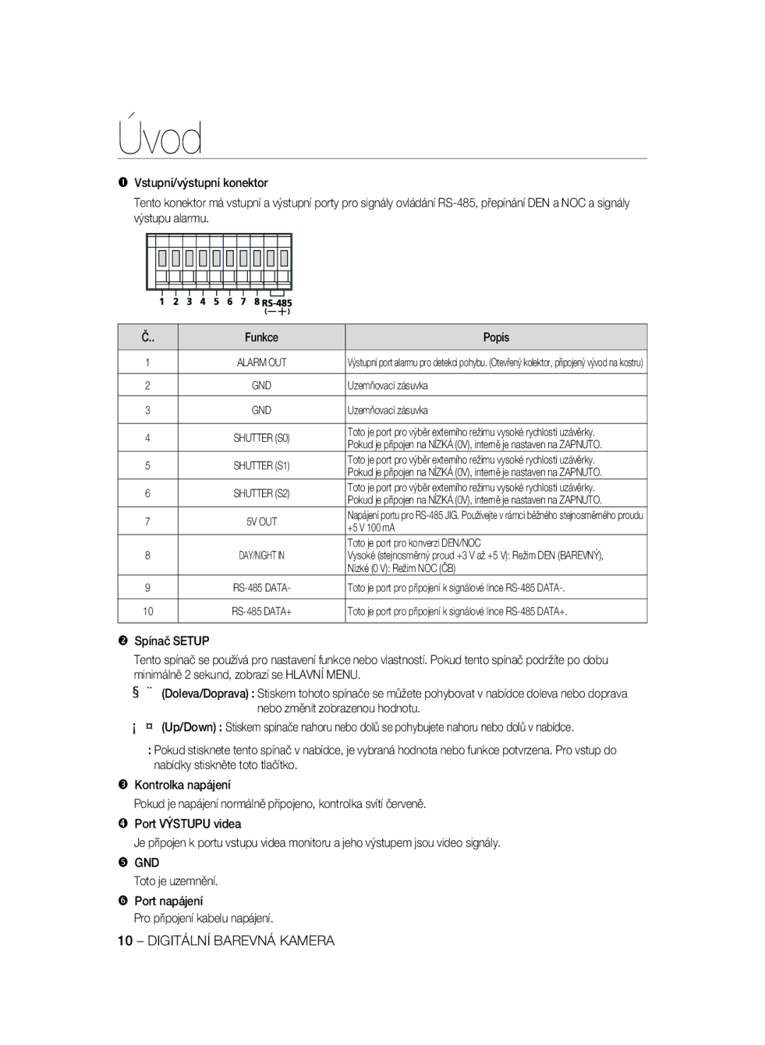 Samsung SCC-A2333P, SCC-A2033P Uzemňovací zásuvka, +5 V 100 mA, Toto je port pro konverzi DEN/NOC, Nízké 0 V Režim NOC ČB 