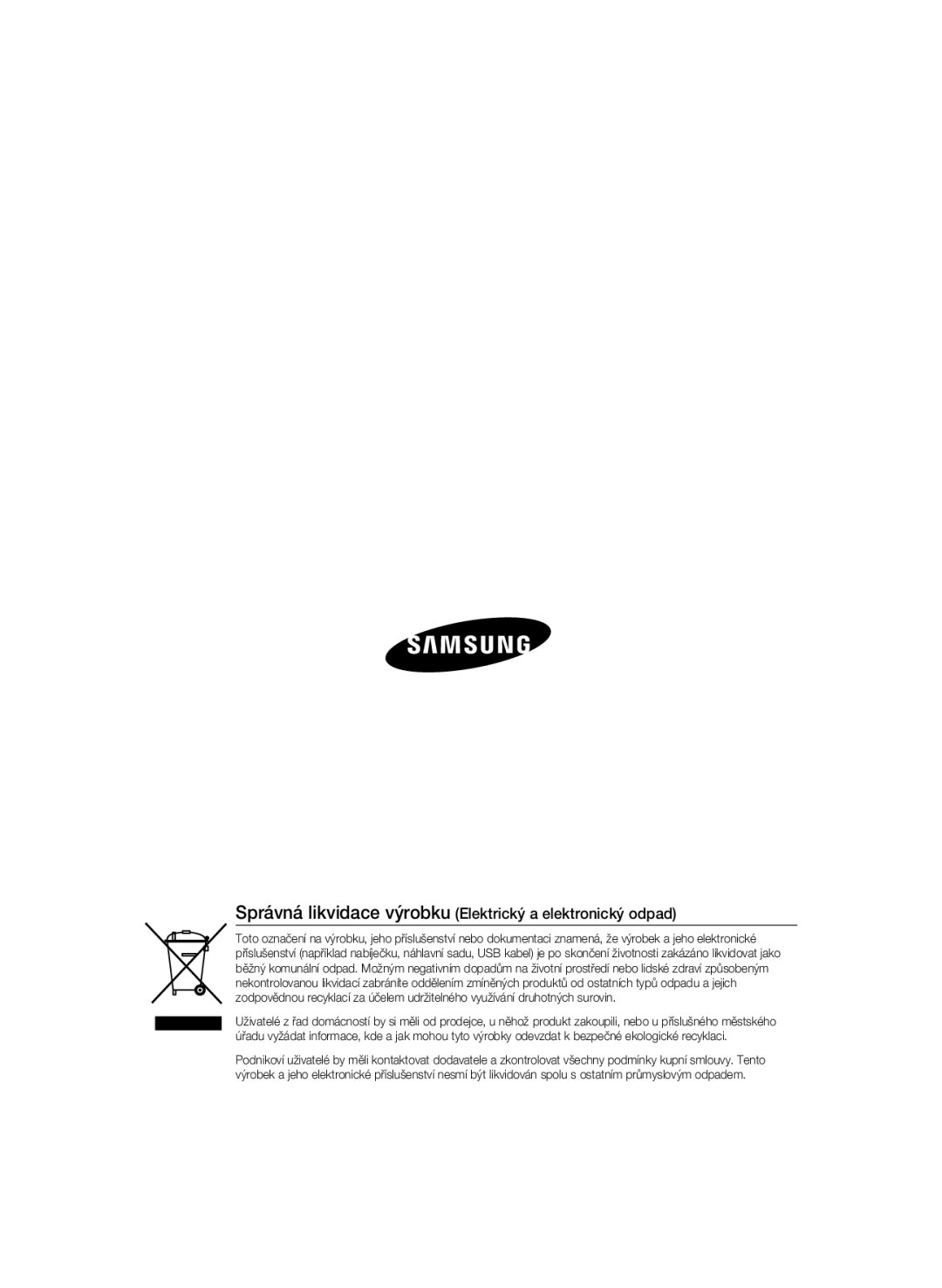 Samsung SCC-A2333P, SCC-A2033P manual Správná likvidace výrobku Elektrický a elektronický odpad 