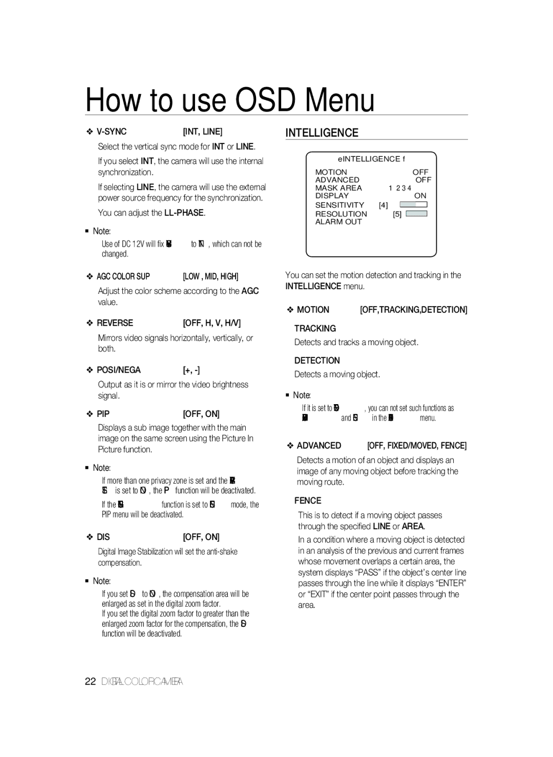 Samsung SCC-A2333P, SCC-A2033P manual Intelligence 