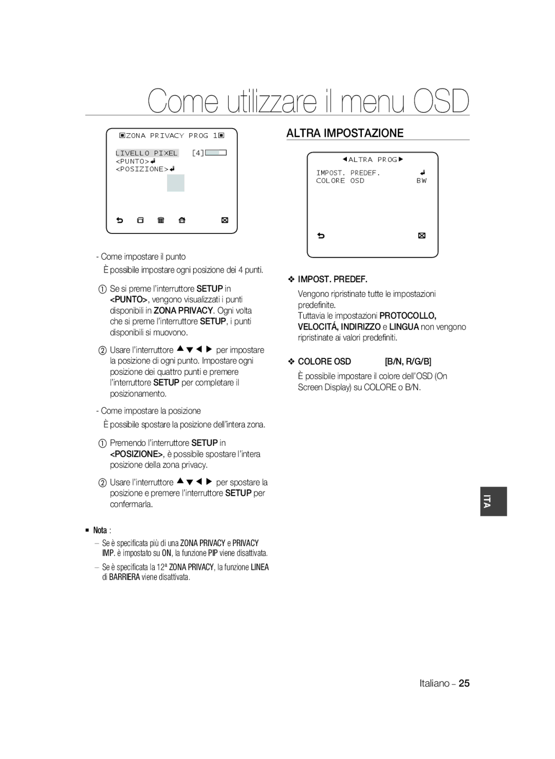 Samsung SCC-A2033P, SCC-A2333P manual Altra Impostazione, IMPOST. Predef, Colore OSD 