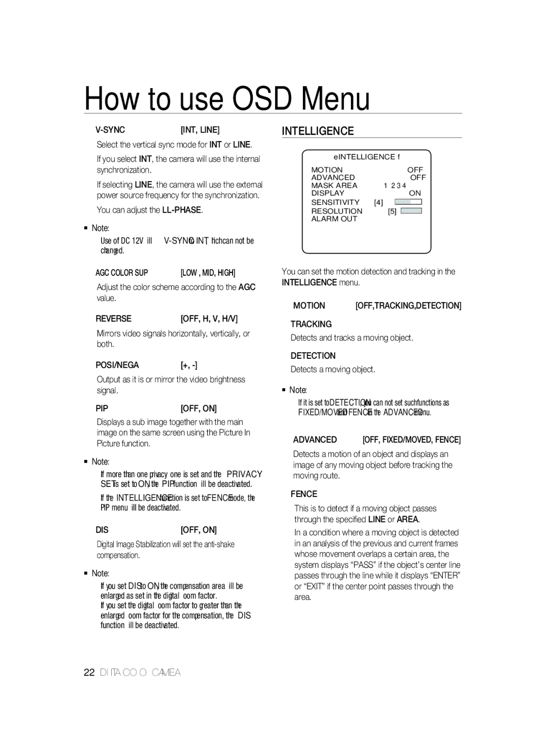 Samsung SCC-A2333P, SCC-A2033P manual Intelligence 