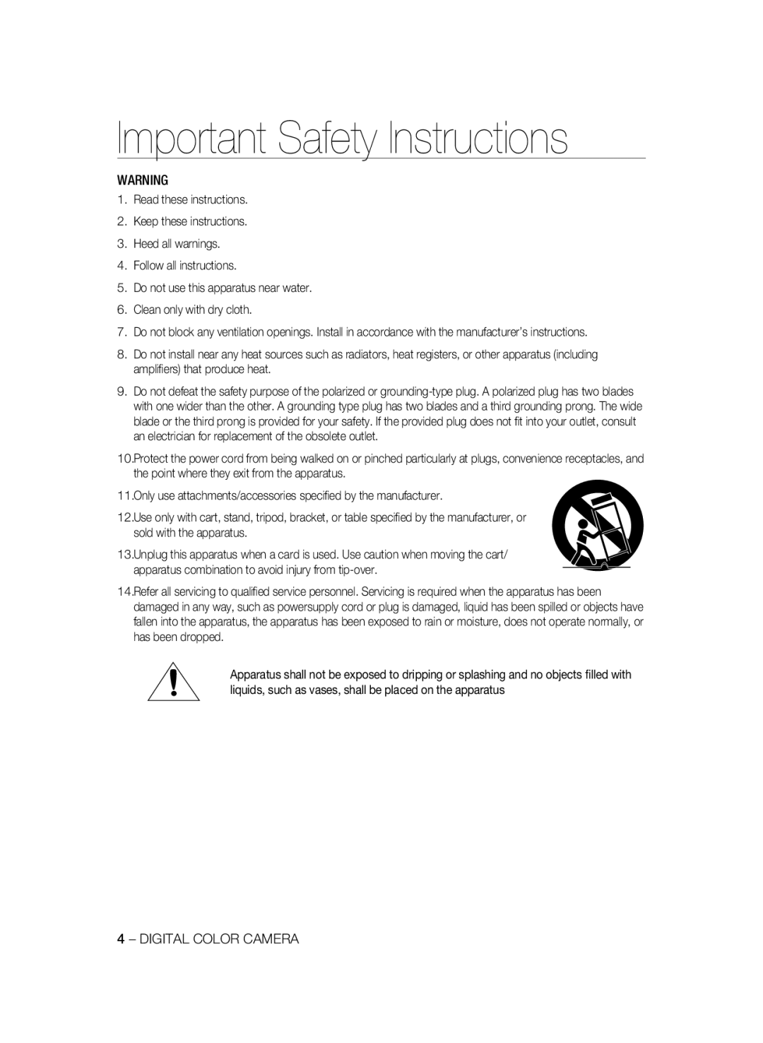 Samsung SCC-A2333P, SCC-A2033P manual Important Safety Instructions 