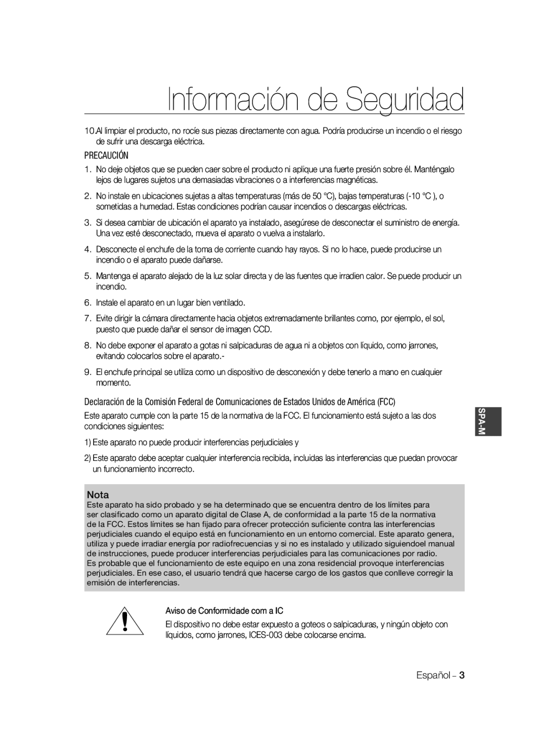 Samsung SCC-A2033P, SCC-A2333P manual Información de Seguridad, Precaución 