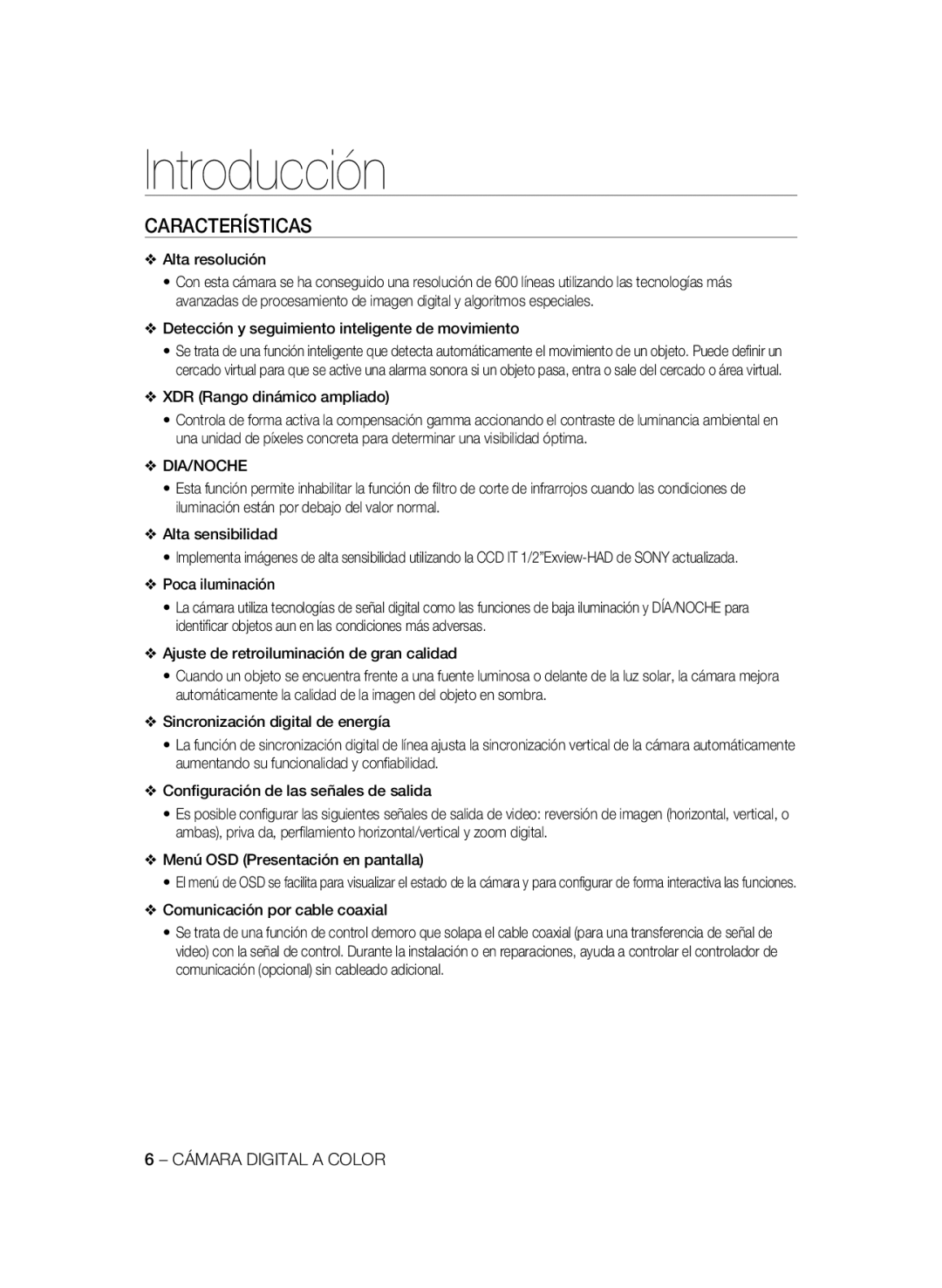 Samsung SCC-A2333P, SCC-A2033P manual Introducción, Características 